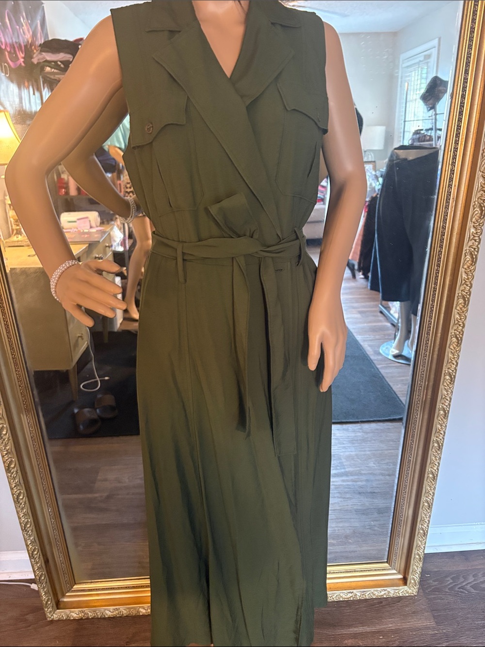 Banana Republic Olive Green Sleeveless Wrap Maxi Dress